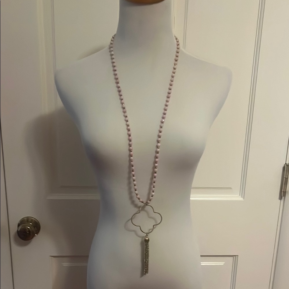 Elegant Pink Beaded Necklace with Gold Pendant